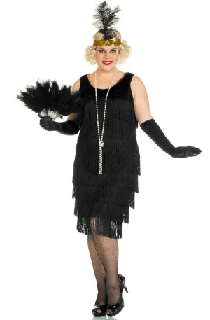1920s Miss Millie Womens Long Black Plus Size Flapper Costume