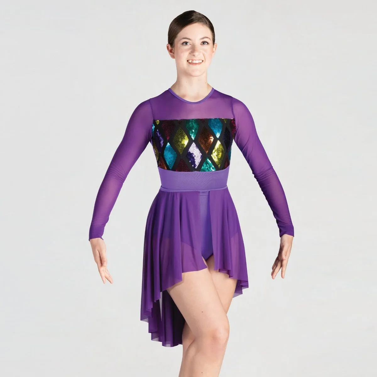 1st Position Long Sleeved Leotard with Harlequin Detail and Separate Skirt