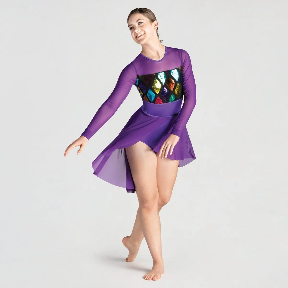 1st Position Long Sleeved Leotard with Harlequin Detail and Separate Skirt