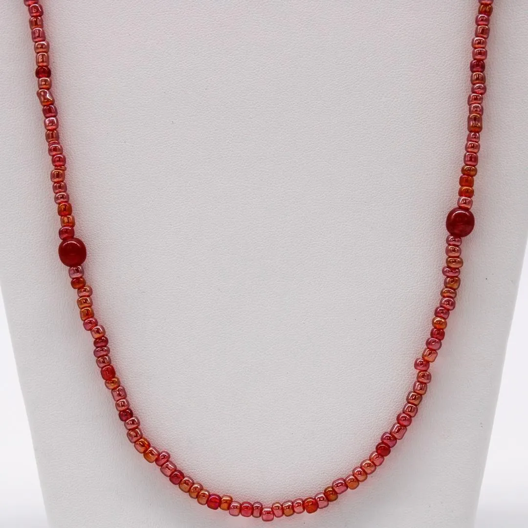 27" Cherry Red Glass Bead Necklace (Dozen)