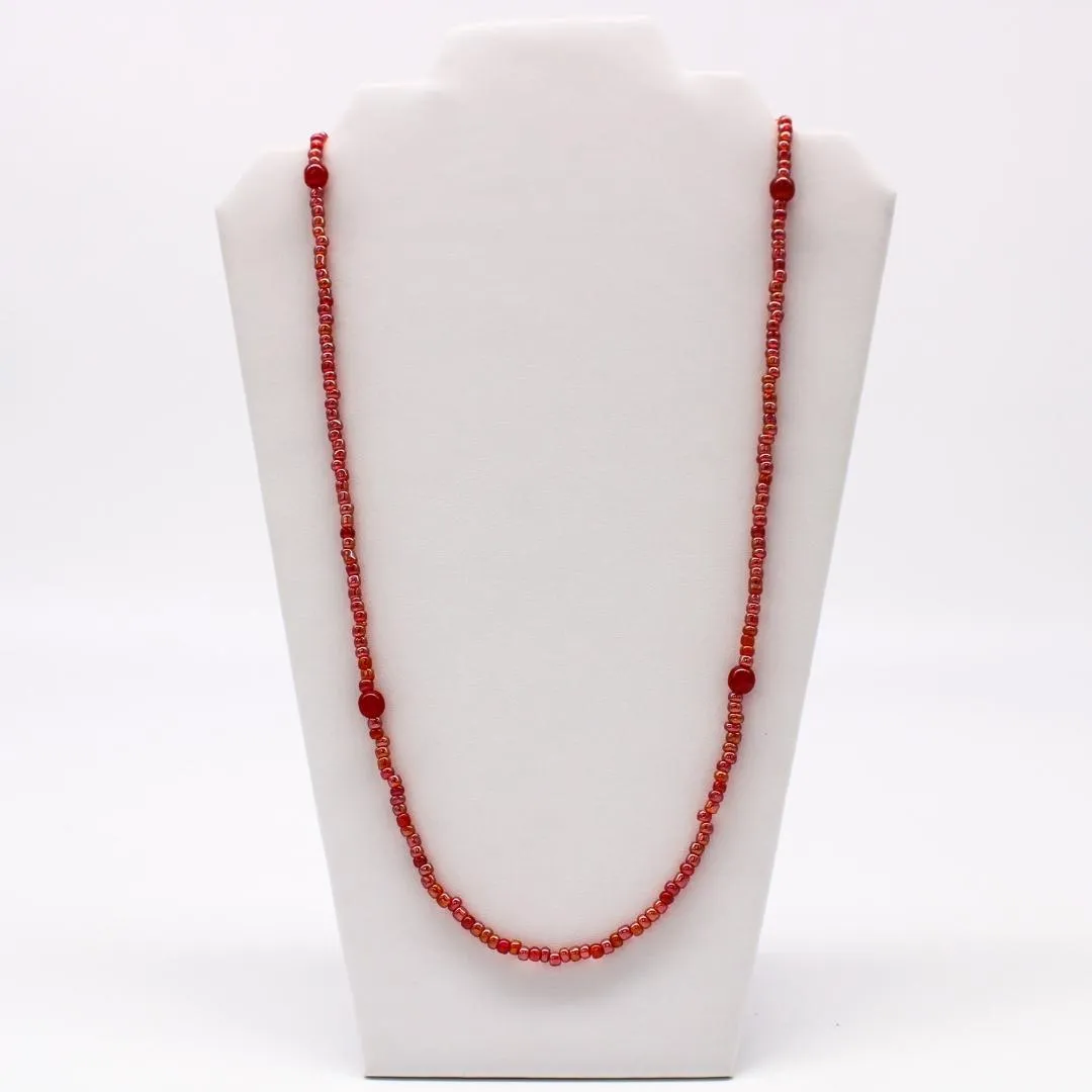 27" Cherry Red Glass Bead Necklace (Dozen)