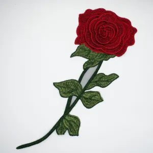3D Red Rose Flower Embroidered Applique Motif Design-I-42