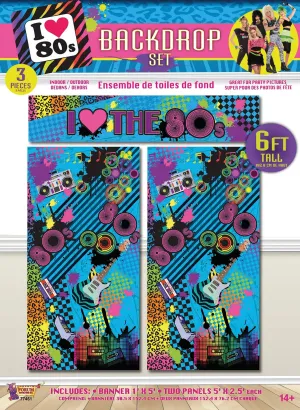80s Backdrop Set 6ft 3pc Party Goods