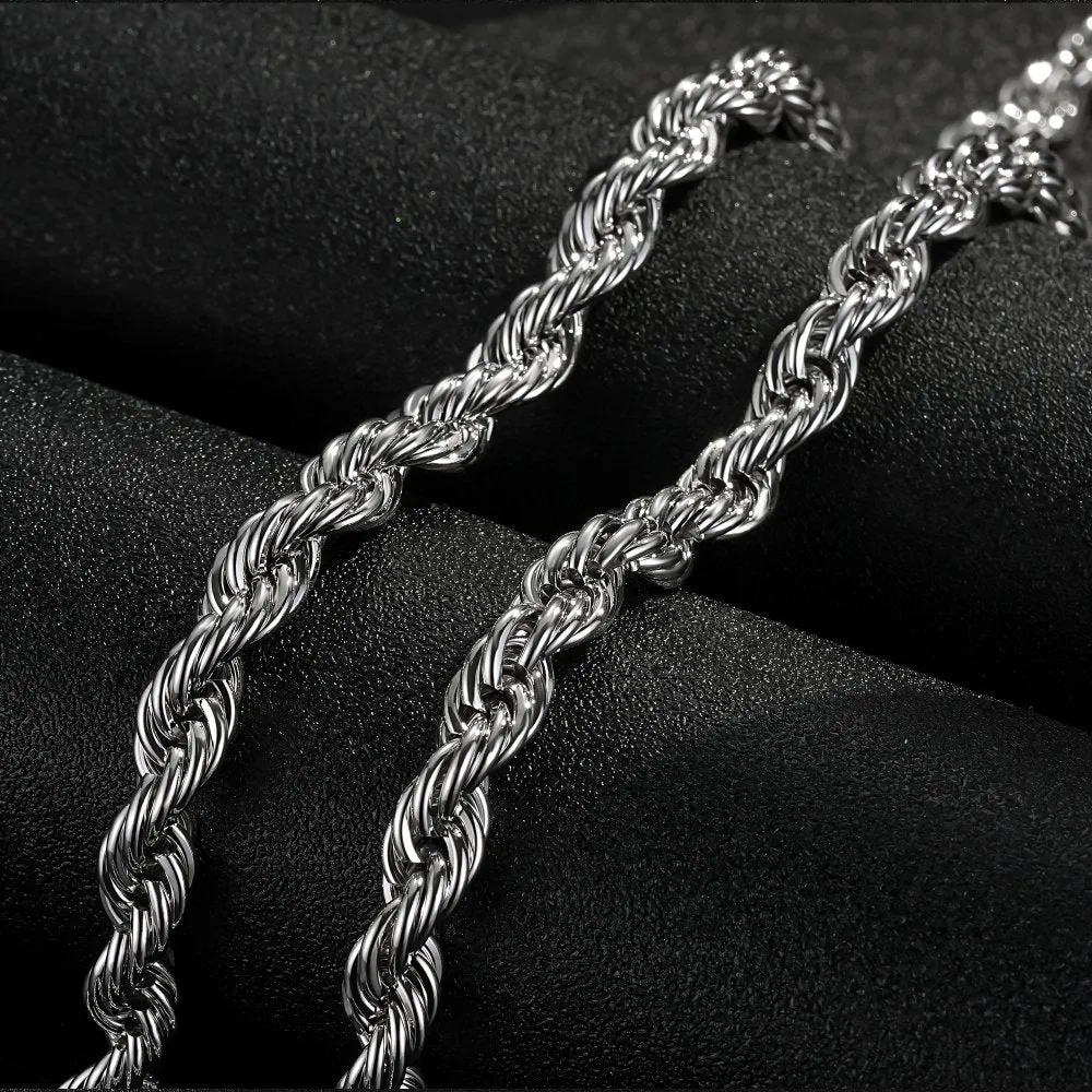 8mm Silver Rope Chain Necklace 24/30 Inches