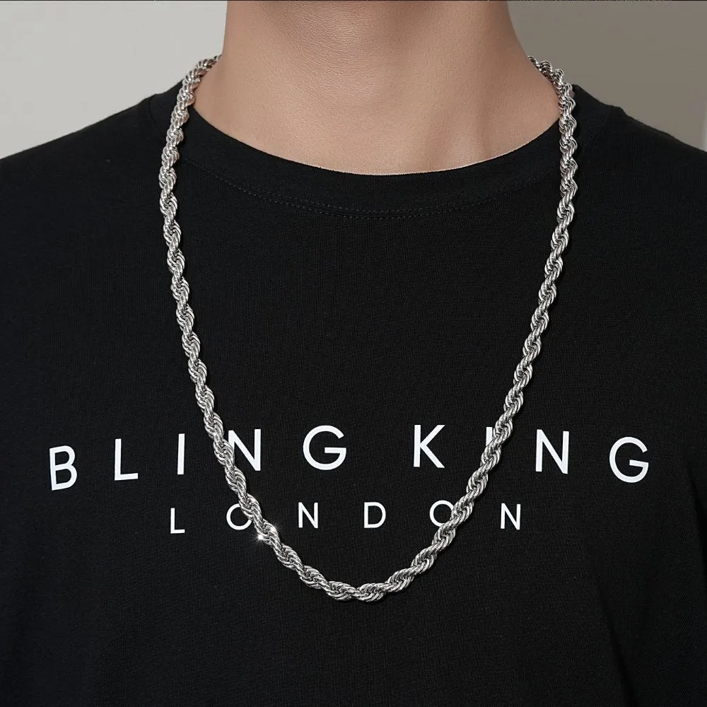 8mm Silver Rope Chain Necklace 24/30 Inches