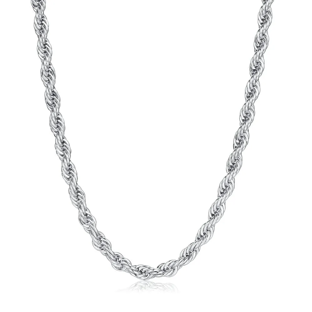 8mm Silver Rope Chain Necklace 24/30 Inches