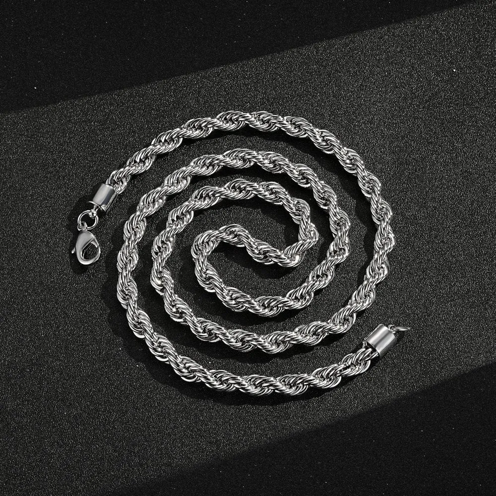 8mm Silver Rope Chain Necklace 24/30 Inches