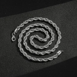 8mm Silver Rope Chain Necklace 24/30 Inches
