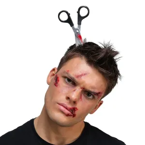 Adults Bloody Scissors in Head Horror Prop Slasher Zombie Headband