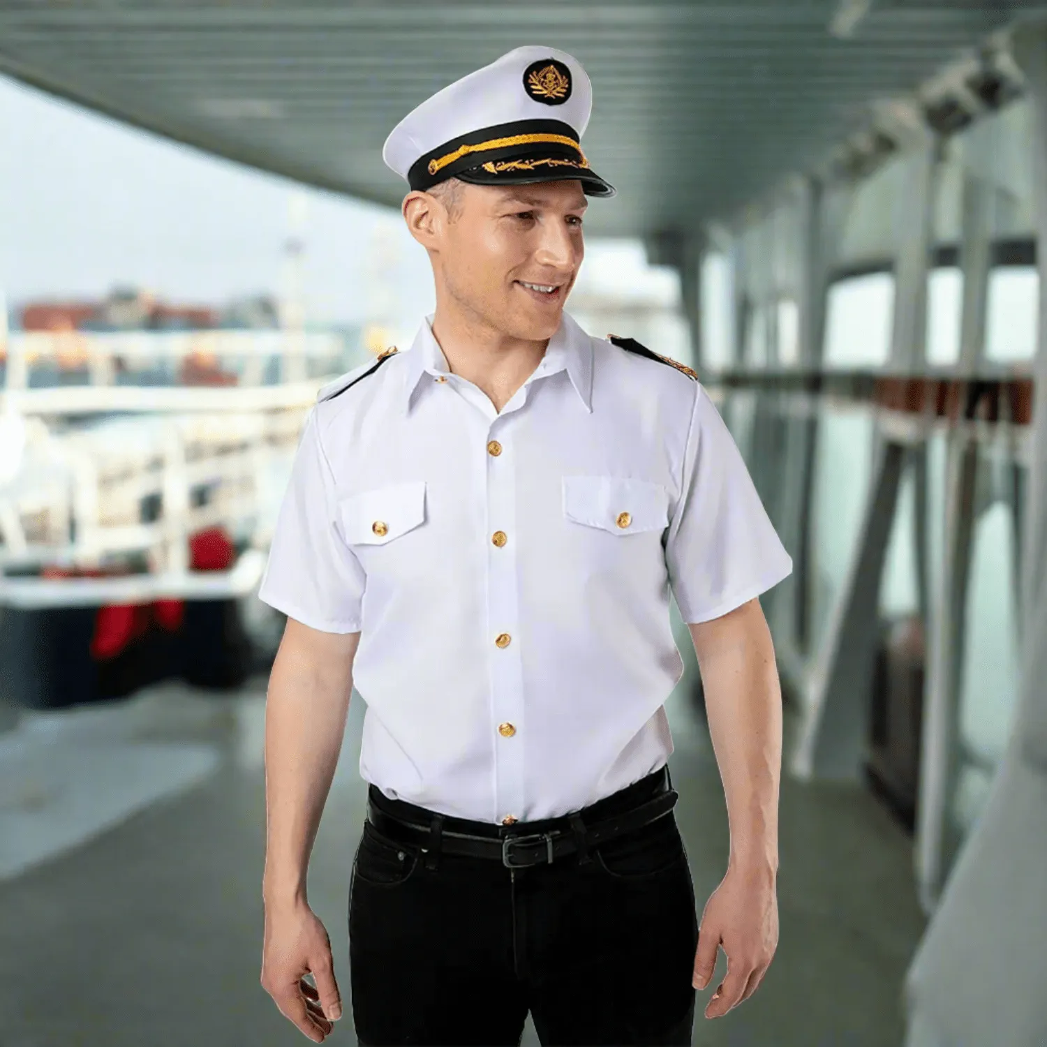 Adults Ship Captain Shirt White Short Sleeve Fancy Dress