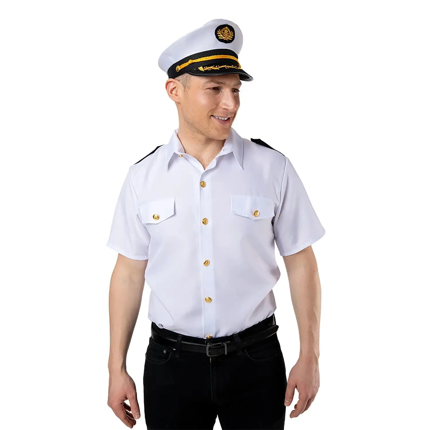 Adults Ship Captain Shirt White Short Sleeve Fancy Dress