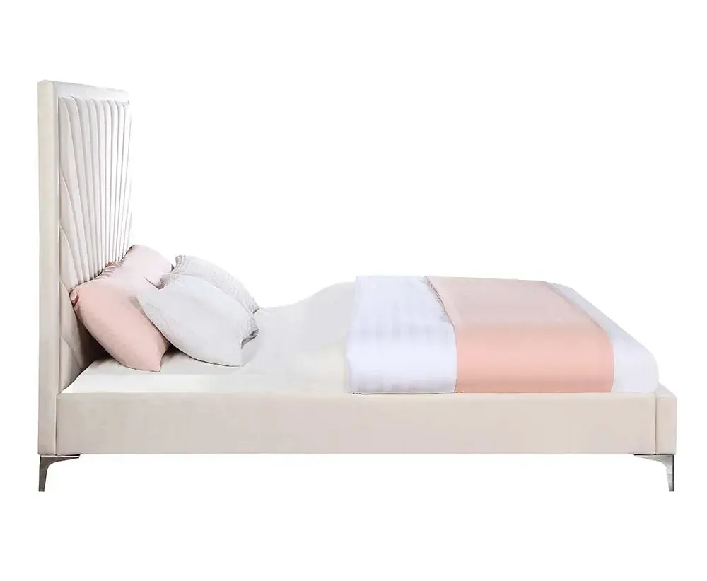Anya Queen Bed, Beige Velvet