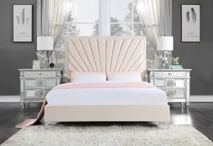 Anya Queen Bed, Beige Velvet