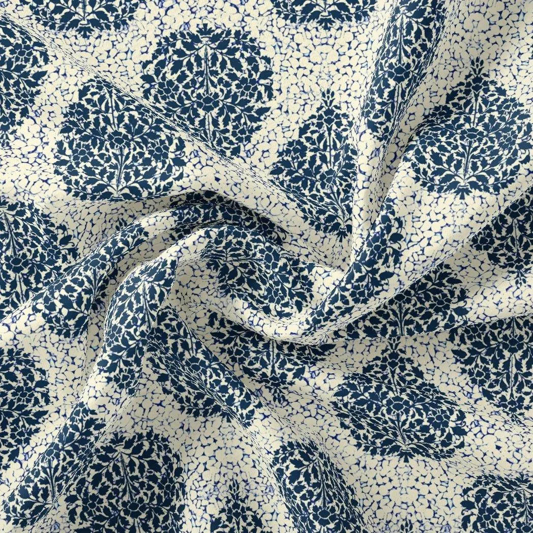 Aspen Blue Leaves Creamy Stone Digital Printed Fabric - Cotton