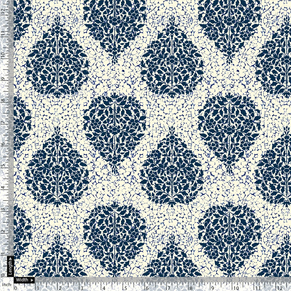 Aspen Blue Leaves Creamy Stone Digital Printed Fabric - Cotton