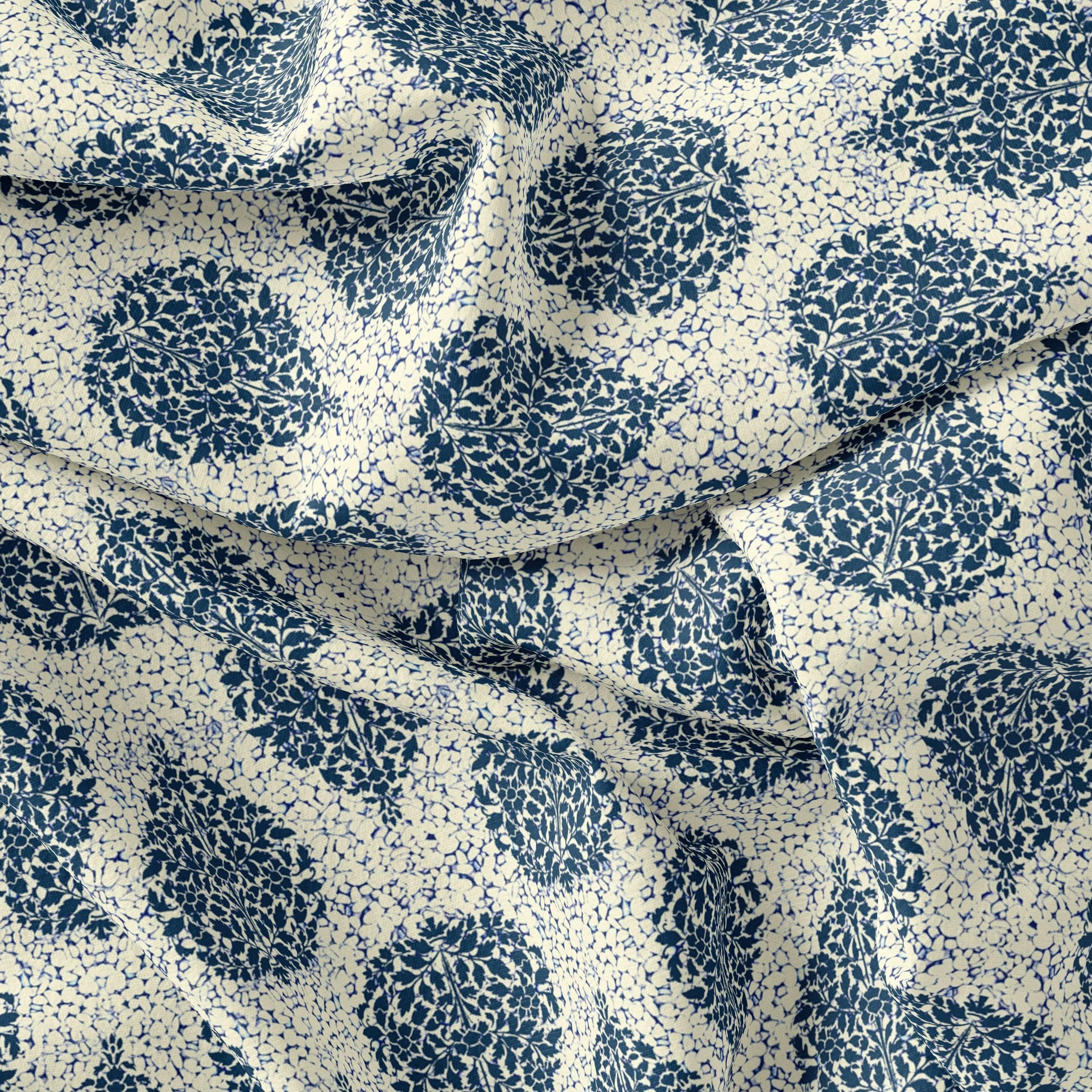 Aspen Blue Leaves Creamy Stone Digital Printed Fabric - Cotton