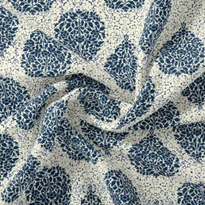 Aspen Blue Leaves Creamy Stone Digital Printed Fabric - Cotton