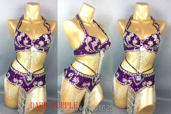 Beaded Sequins Belly Dancing Belt Bra Samba Costumes
