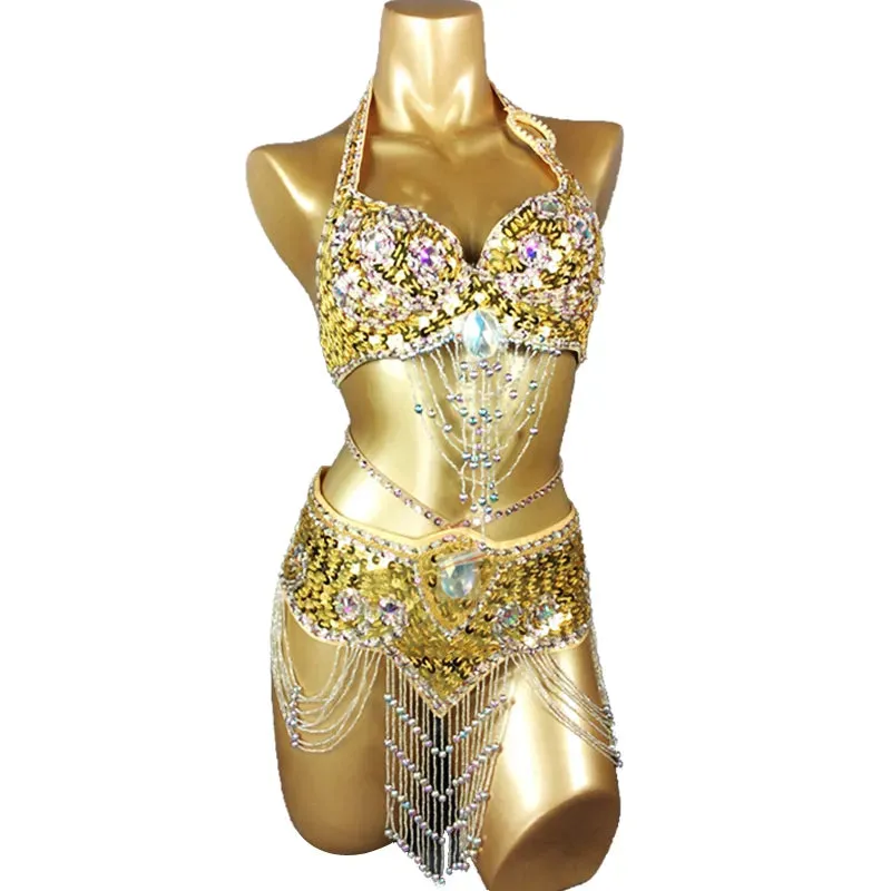 Beaded Sequins Belly Dancing Belt Bra Samba Costumes