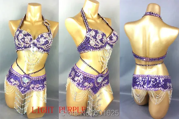 Beaded Sequins Belly Dancing Belt Bra Samba Costumes