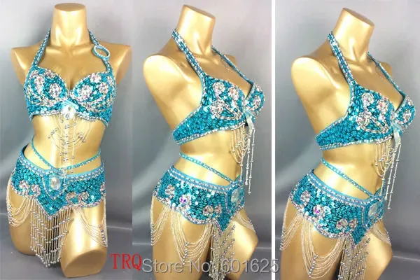 Beaded Sequins Belly Dancing Belt Bra Samba Costumes