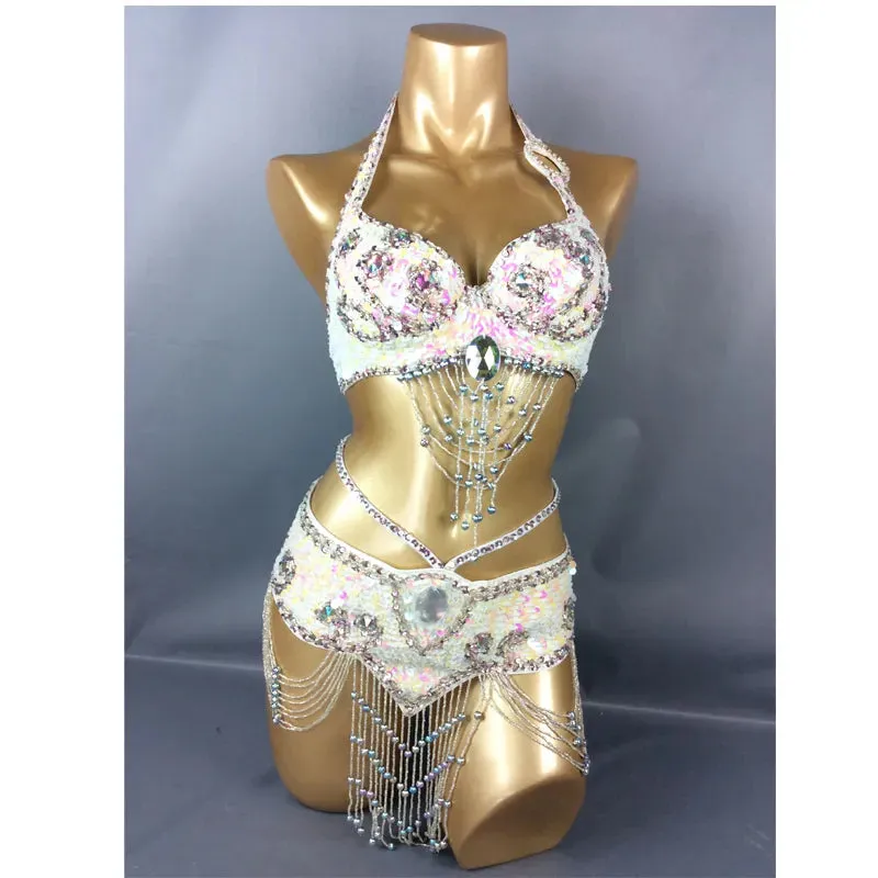 Beaded Sequins Belly Dancing Belt Bra Samba Costumes