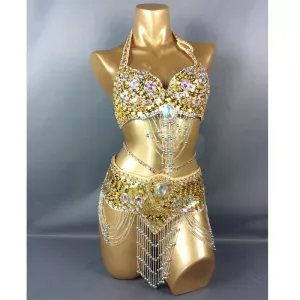 Beaded Sequins Belly Dancing Belt Bra Samba Costumes