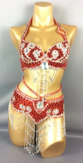 Beaded Sequins Belly Dancing Belt Bra Samba Costumes