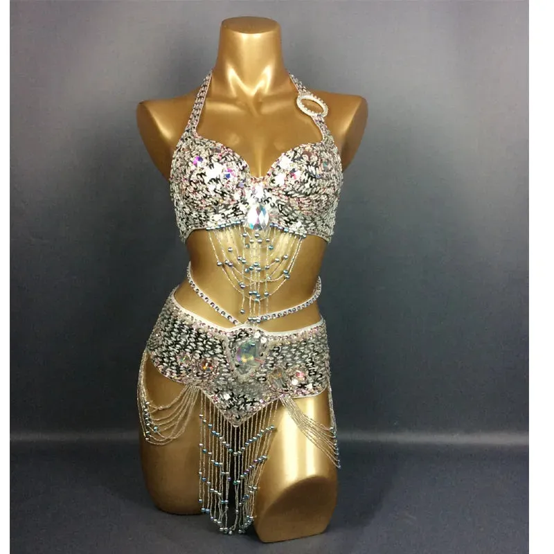 Beaded Sequins Belly Dancing Belt Bra Samba Costumes