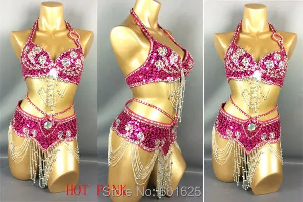 Beaded Sequins Belly Dancing Belt Bra Samba Costumes