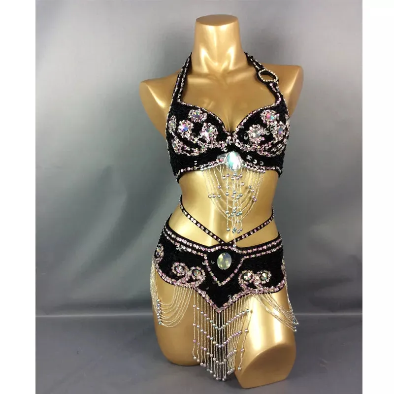 Beaded Sequins Belly Dancing Belt Bra Samba Costumes