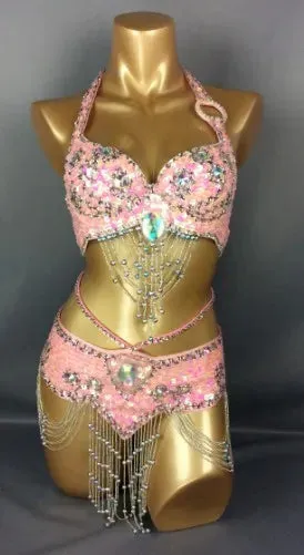 Beaded Sequins Belly Dancing Belt Bra Samba Costumes