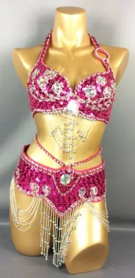 Beaded Sequins Belly Dancing Belt Bra Samba Costumes