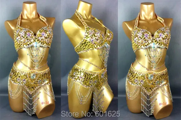 Beaded Sequins Belly Dancing Belt Bra Samba Costumes