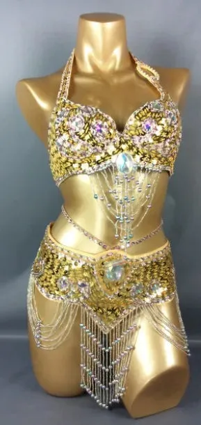 Beaded Sequins Belly Dancing Belt Bra Samba Costumes