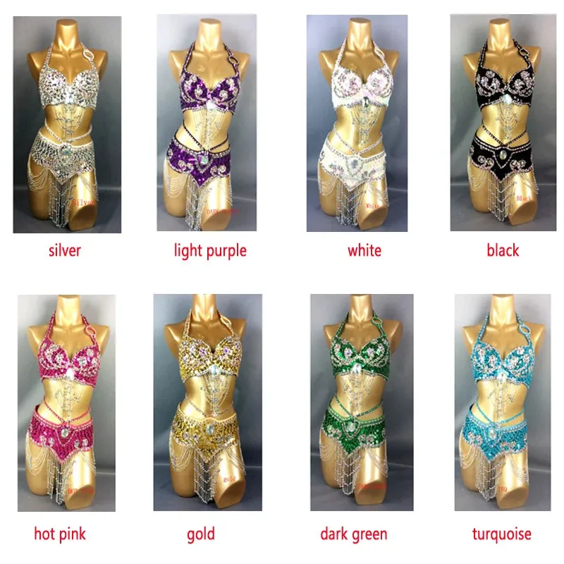Beaded Sequins Belly Dancing Belt Bra Samba Costumes