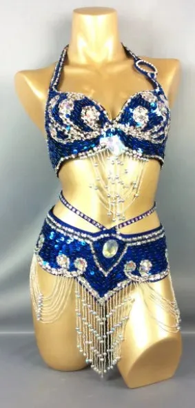 Beaded Sequins Belly Dancing Belt Bra Samba Costumes