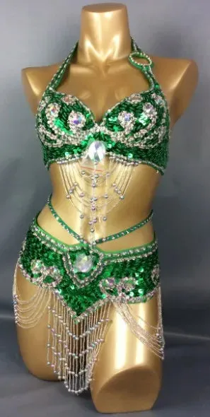 Beaded Sequins Belly Dancing Belt Bra Samba Costumes