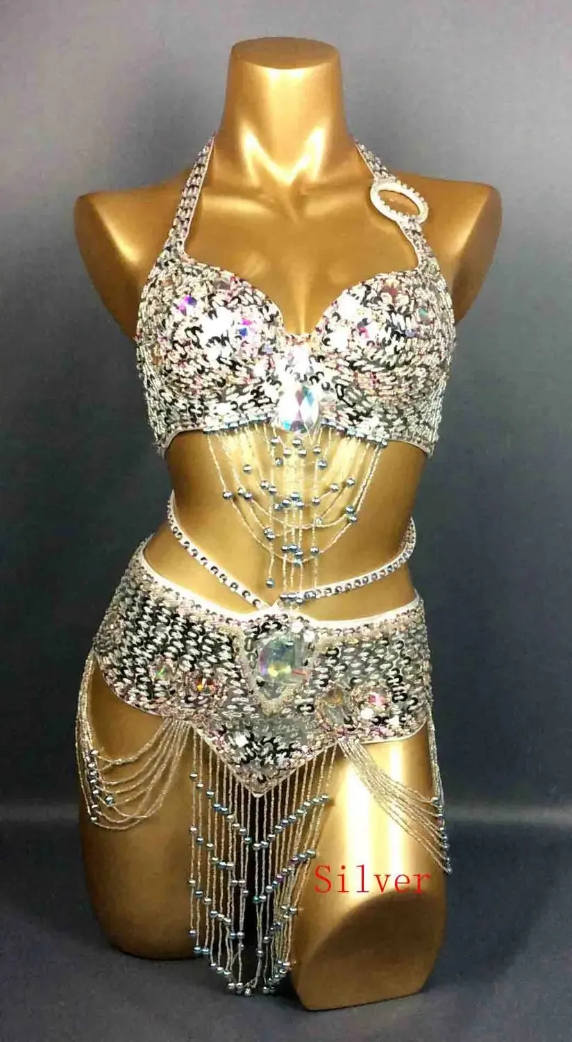 Beaded Sequins Belly Dancing Belt Bra Samba Costumes