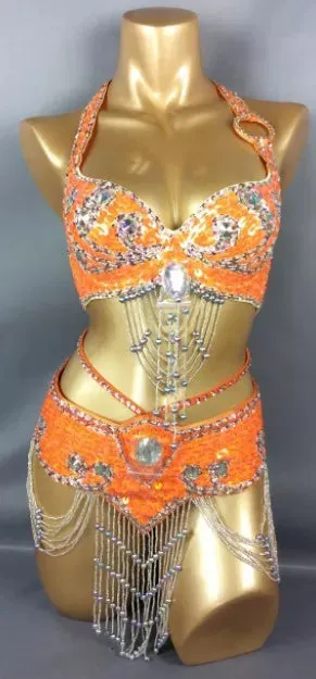 Beaded Sequins Belly Dancing Belt Bra Samba Costumes