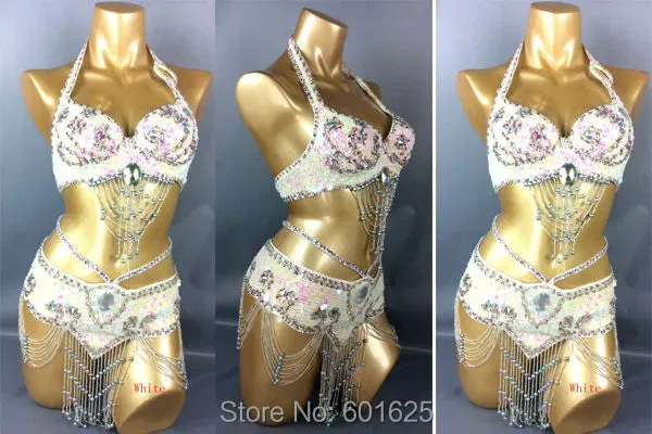 Beaded Sequins Belly Dancing Belt Bra Samba Costumes