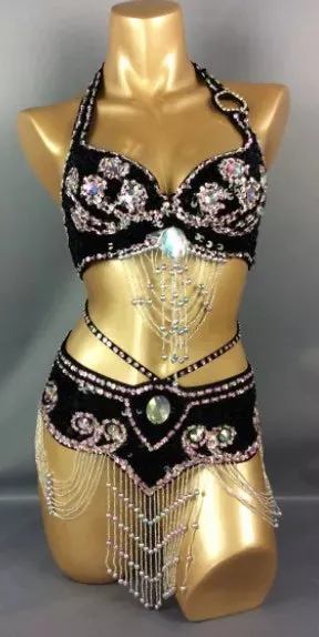 Beaded Sequins Belly Dancing Belt Bra Samba Costumes