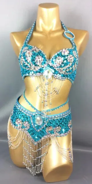 Beaded Sequins Belly Dancing Belt Bra Samba Costumes