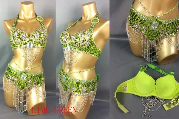 Beaded Sequins Belly Dancing Belt Bra Samba Costumes