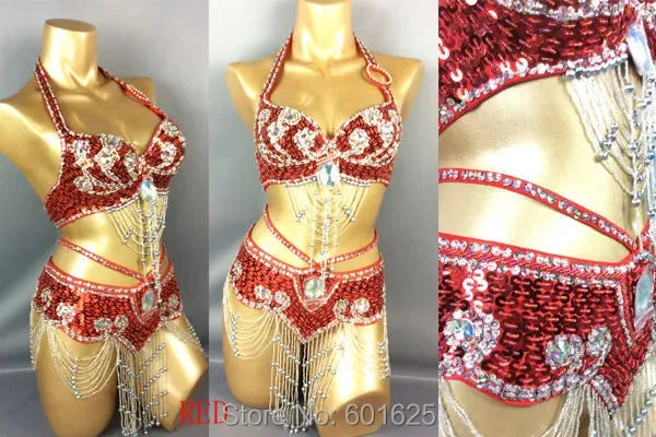 Beaded Sequins Belly Dancing Belt Bra Samba Costumes