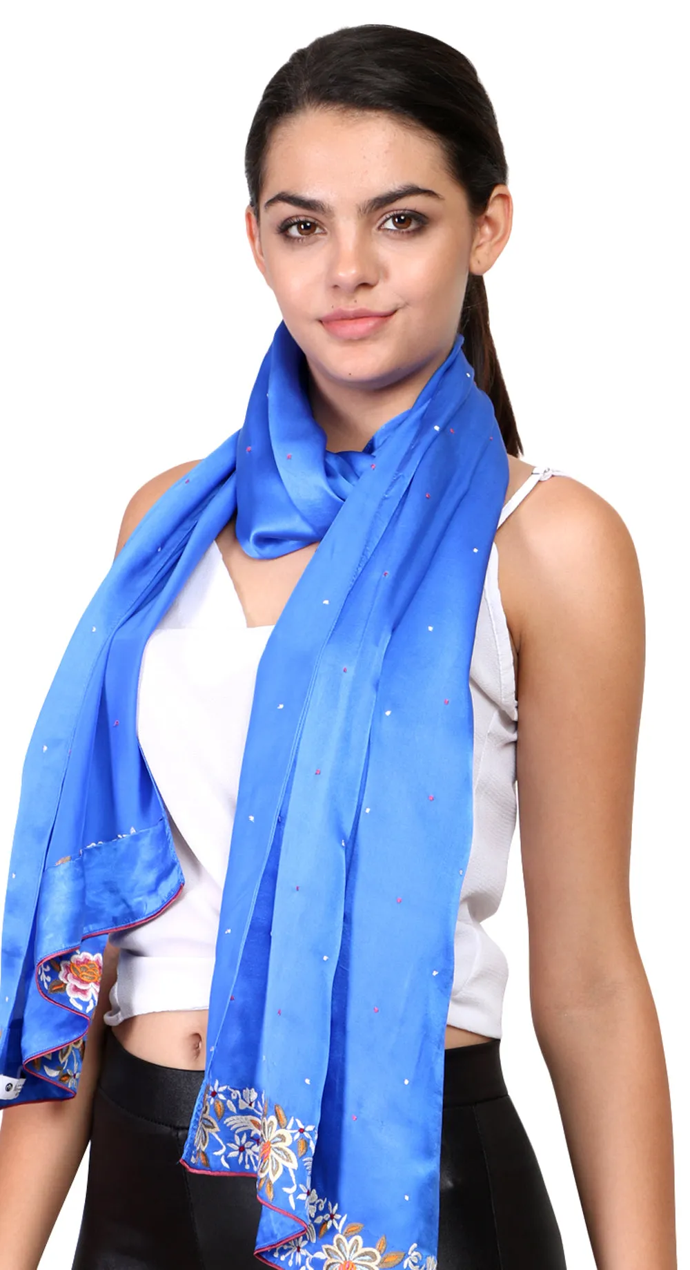 Blue Dancing Bird Parsi Border Stole