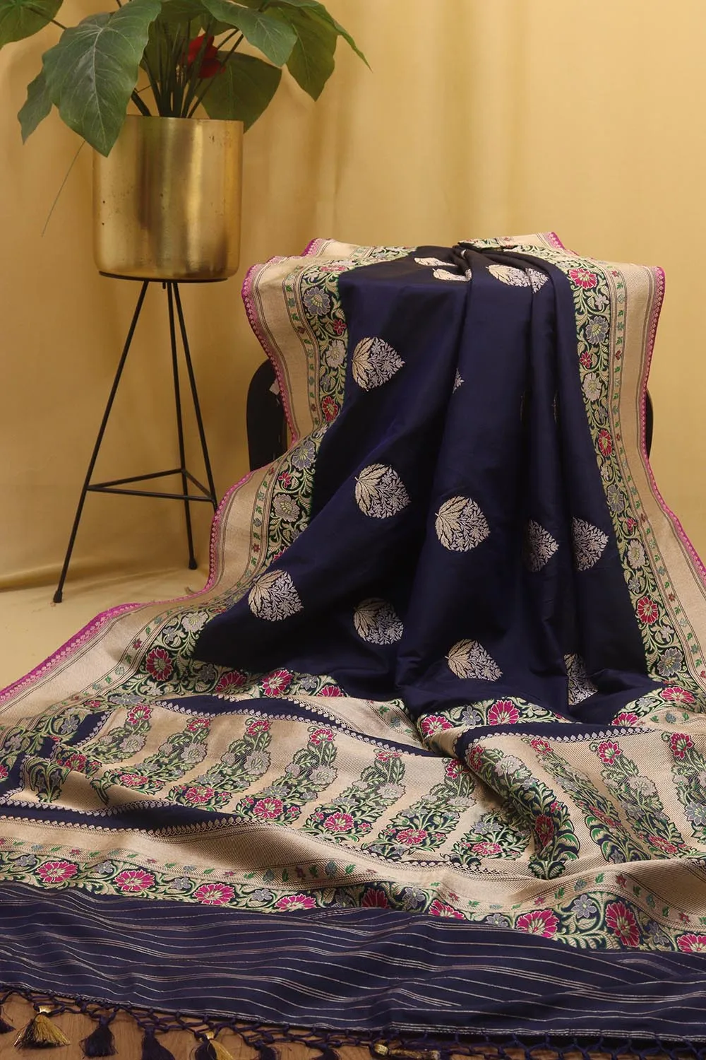Blue Handloom Banarasi Katan Silk Meenakari Saree - Elegant and Traditional