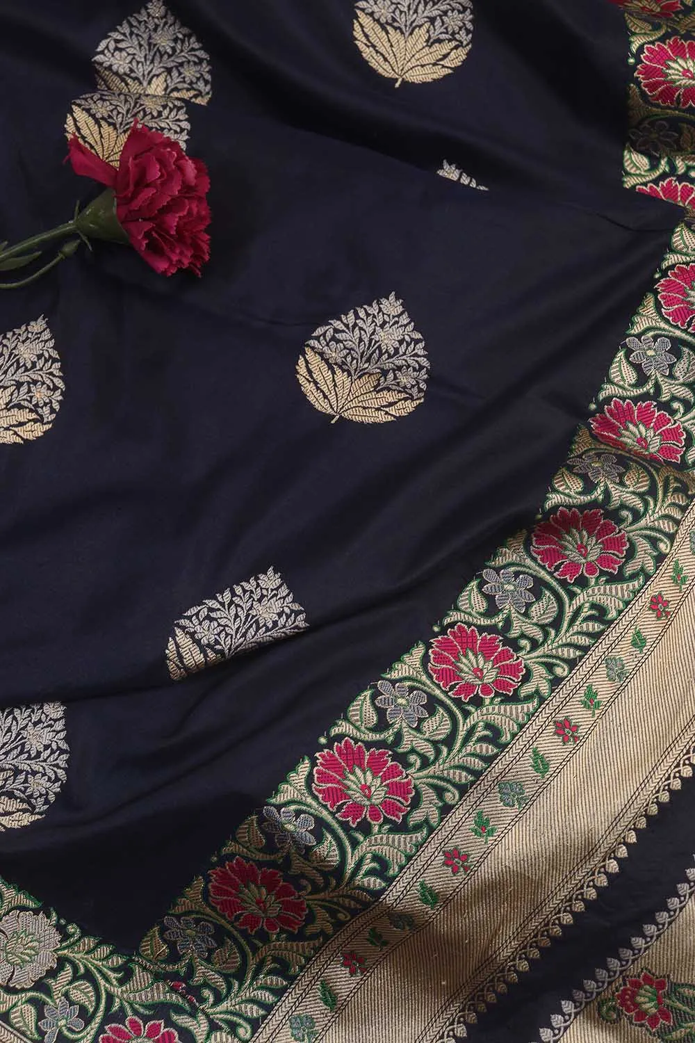 Blue Handloom Banarasi Katan Silk Meenakari Saree - Elegant and Traditional