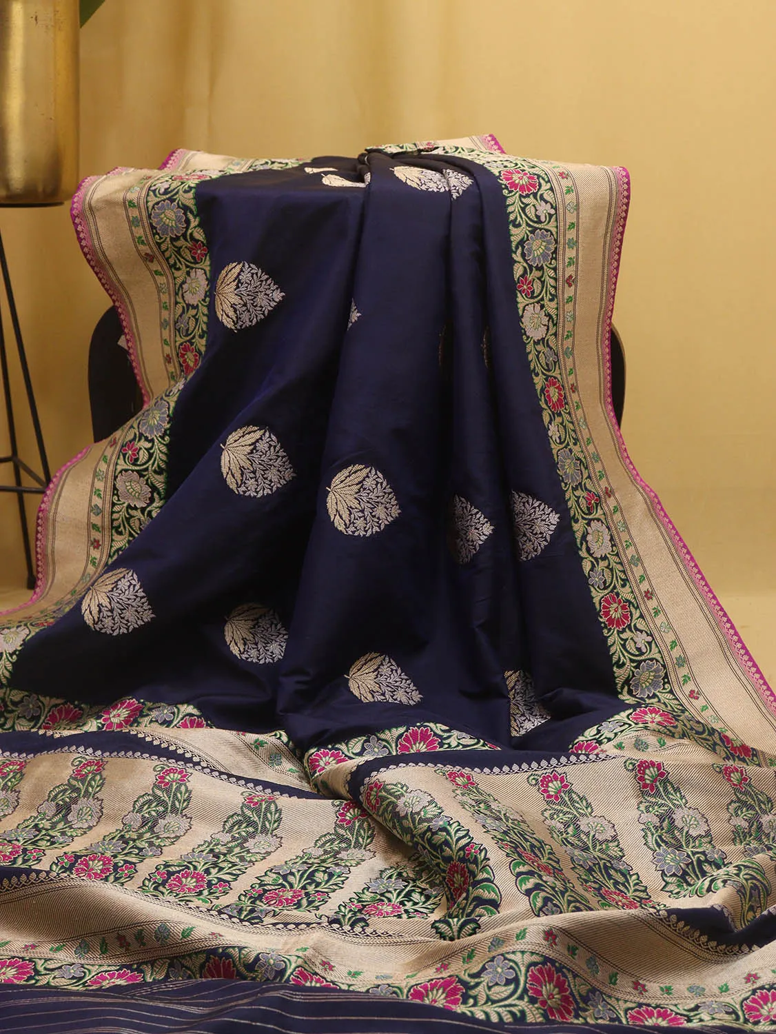 Blue Handloom Banarasi Katan Silk Meenakari Saree - Elegant and Traditional