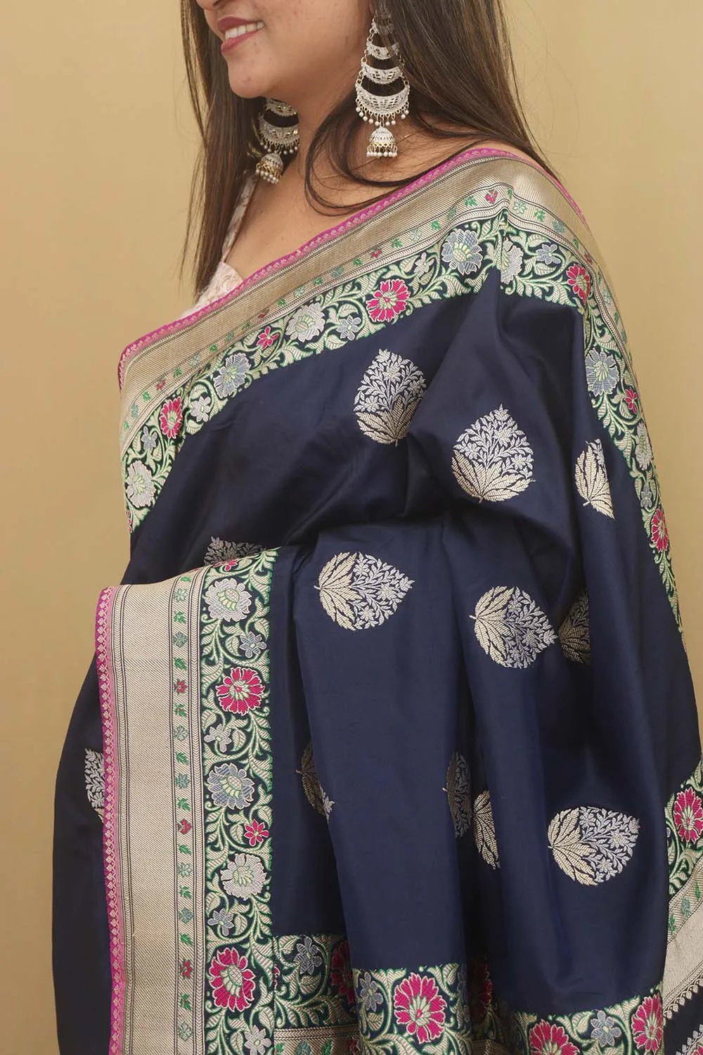 Blue Handloom Banarasi Katan Silk Meenakari Saree - Elegant and Traditional